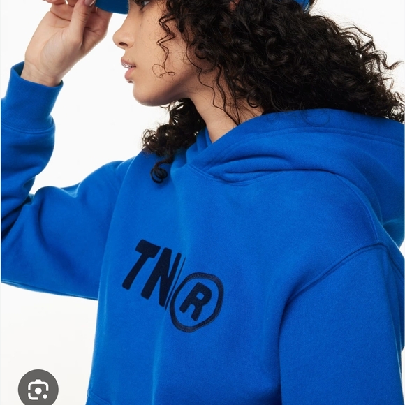 TNA Tops - Aritzia TNA Royal Blue Sweatfleece Hoodie with Black Logo